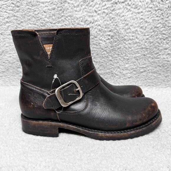 Frye Veronica Black Leather Ankle Boots with Buckle - Picture 1 of 9